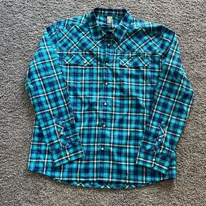 Stio Eddy Shirt LS Long Sleeve Snap Button Blue Plaid Outdoor Hiking Mens XL